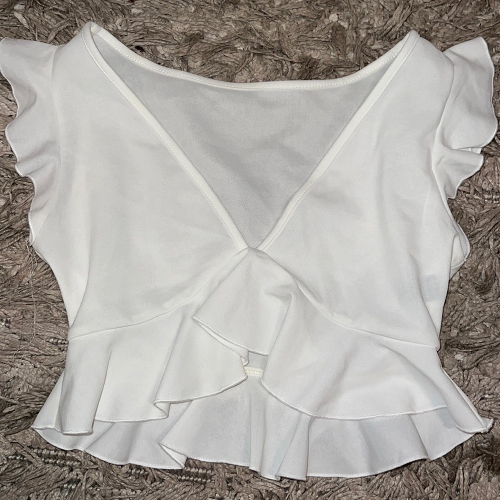 White ruffled crop top